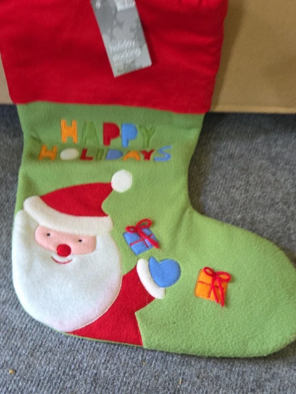Target Holiday Stocking in Green and Red with Santa Appliqué